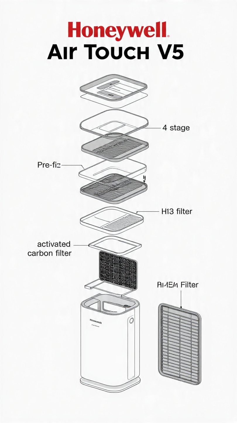 H13 HEPA filter of Honeywell Air Touch V5 removing 99.99 percent PM2.5