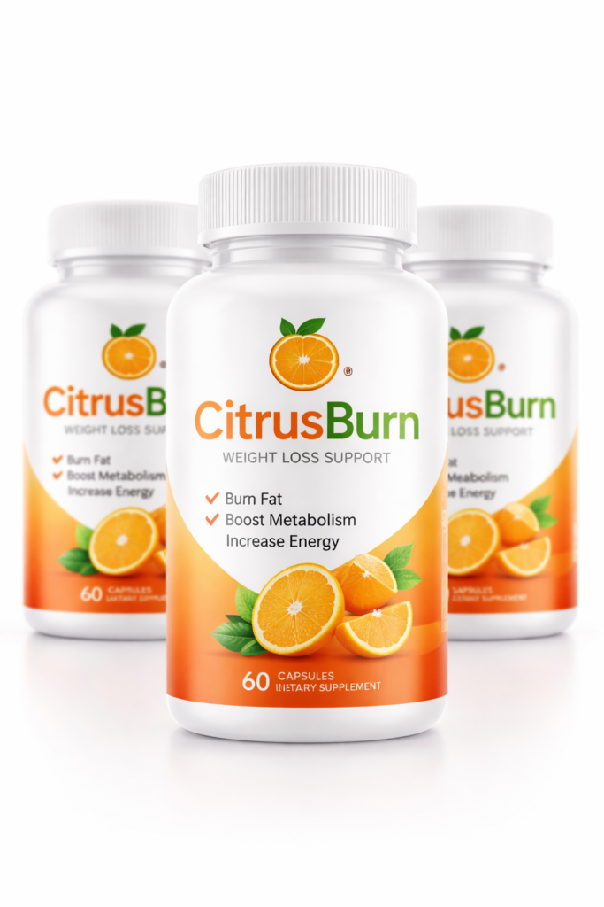 CitrusBurn weight loss supplement bottle with white and orange packaging on clean studio background