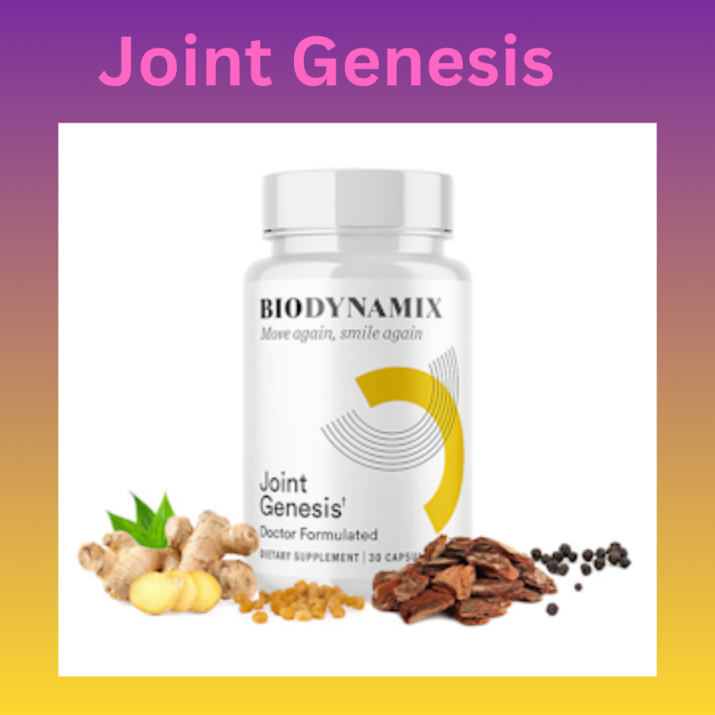 Joint Genesis dietary supplement bottle for joint pain relief, cartilage support, and improved joint mobility