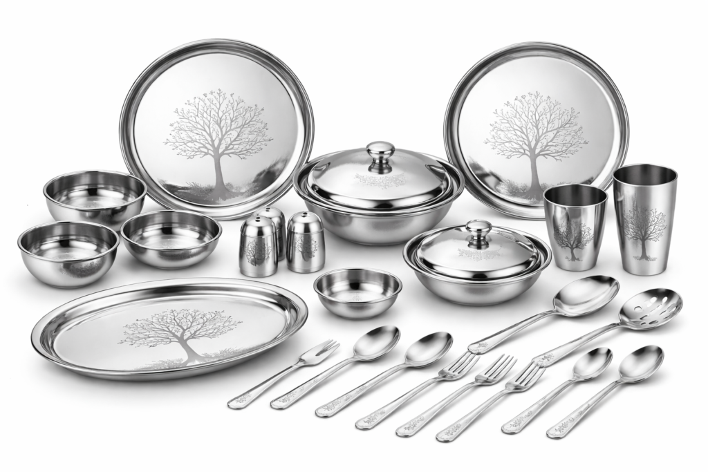 LiMETRO STEEL Stainless Steel Laser Print Dinner Set 51 Pieces