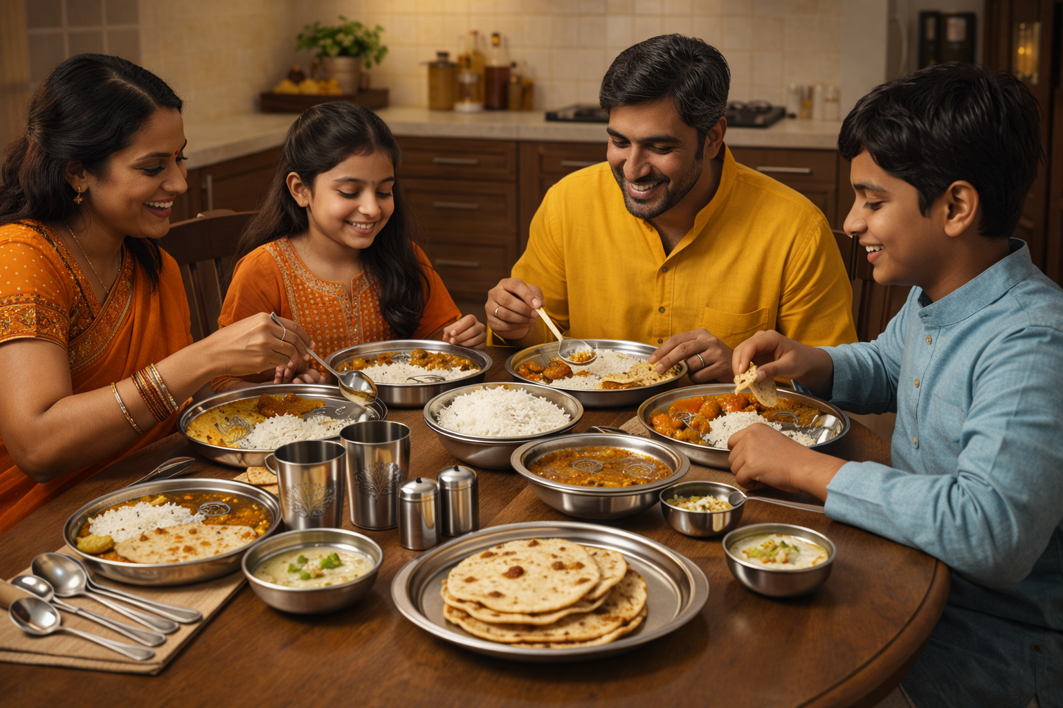 Premium steel dinner set for Indian family