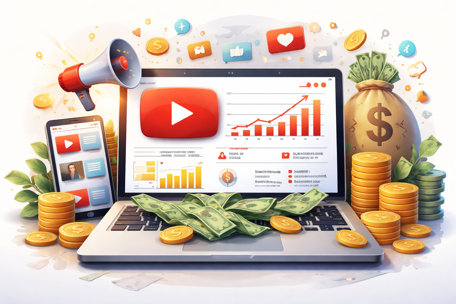 YouTube Automation Online Earning Concept