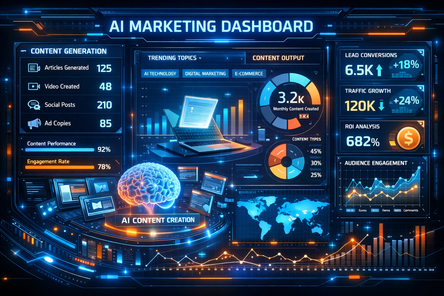 AI Marketing Dashboard with Analytics Content Insights