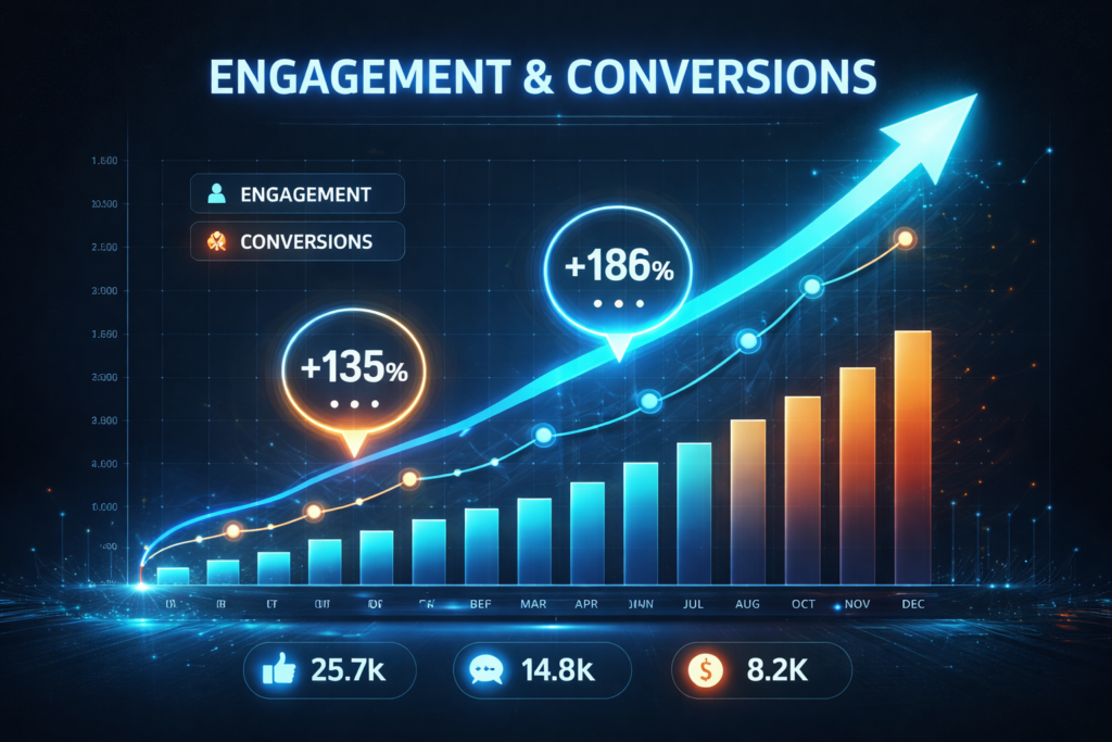 Business Growth Chart Showing Increased Engagement and Conversions