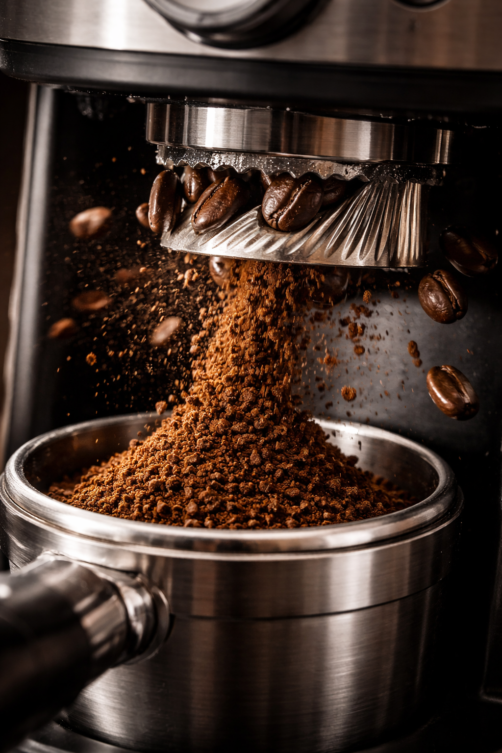 Close Up Coffee Grinder Burr Grinding Beans Precision Grinding