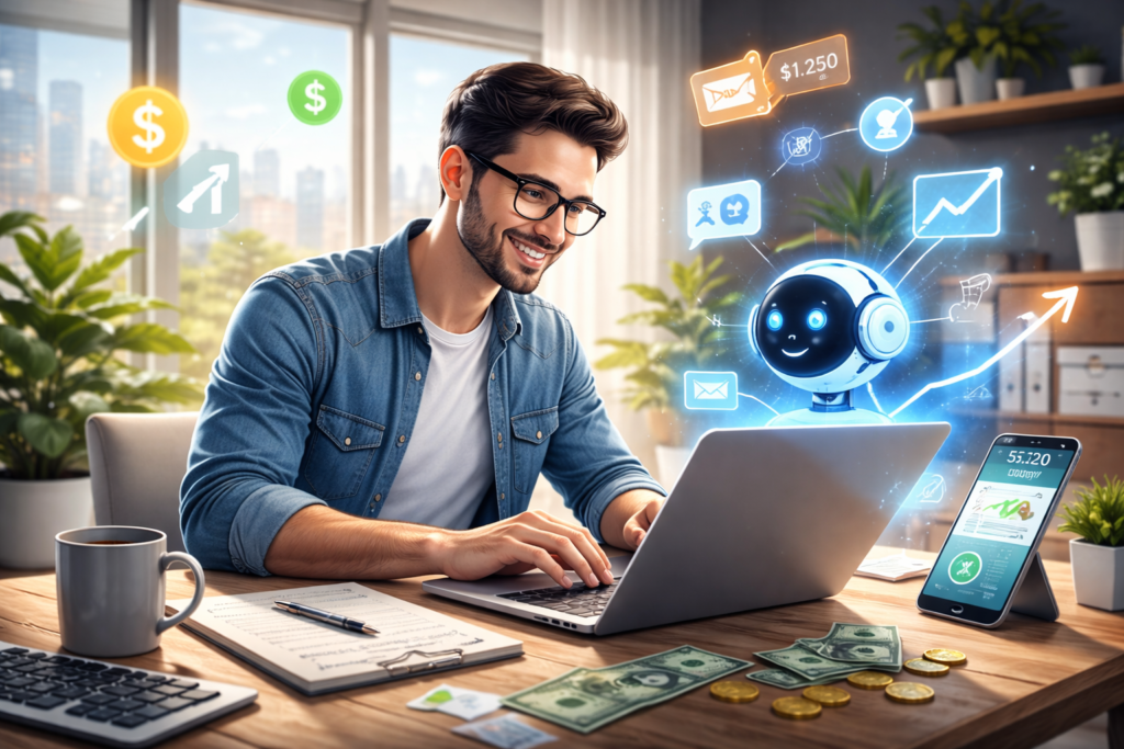 Entrepreneur Using AI Assistant for Online Business Growth