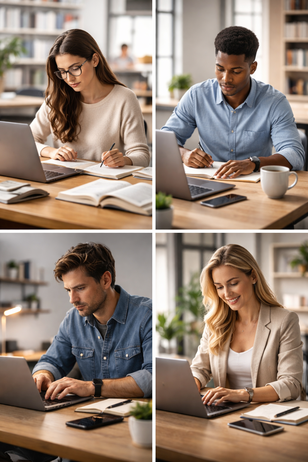 Focused Students and Professionals Working Productively