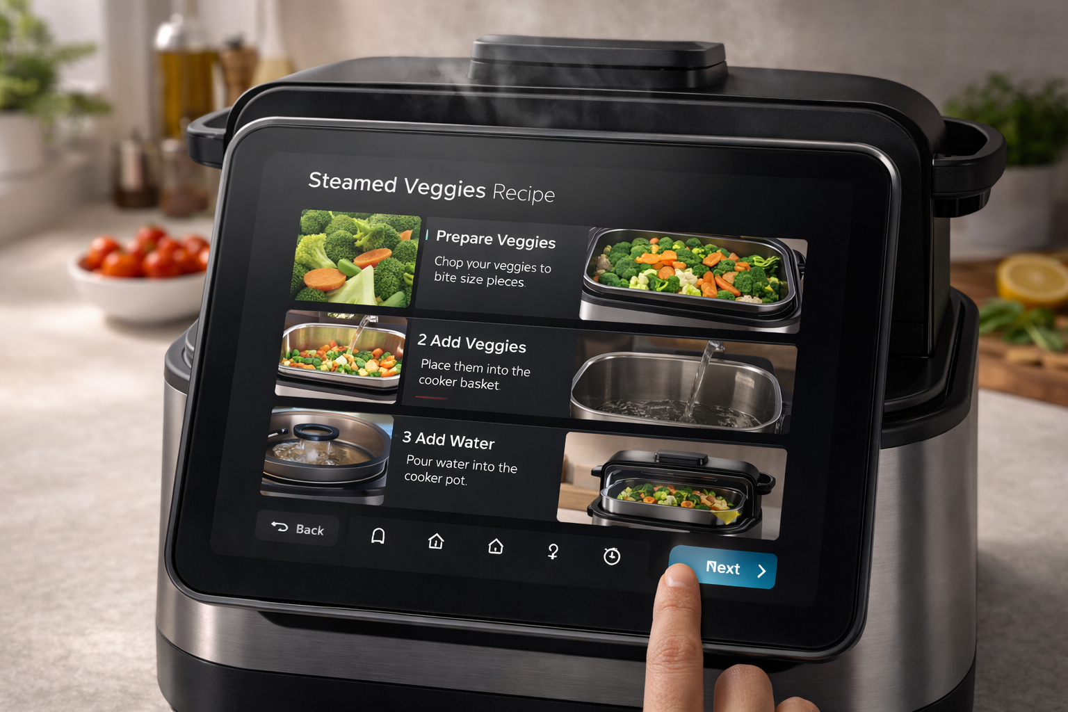🔥 1 Smart Cooker That Replaces Your Kitchen! 2 Smart Cooking Assistant Touchscreen Displaying Step by Step Recipe Guide